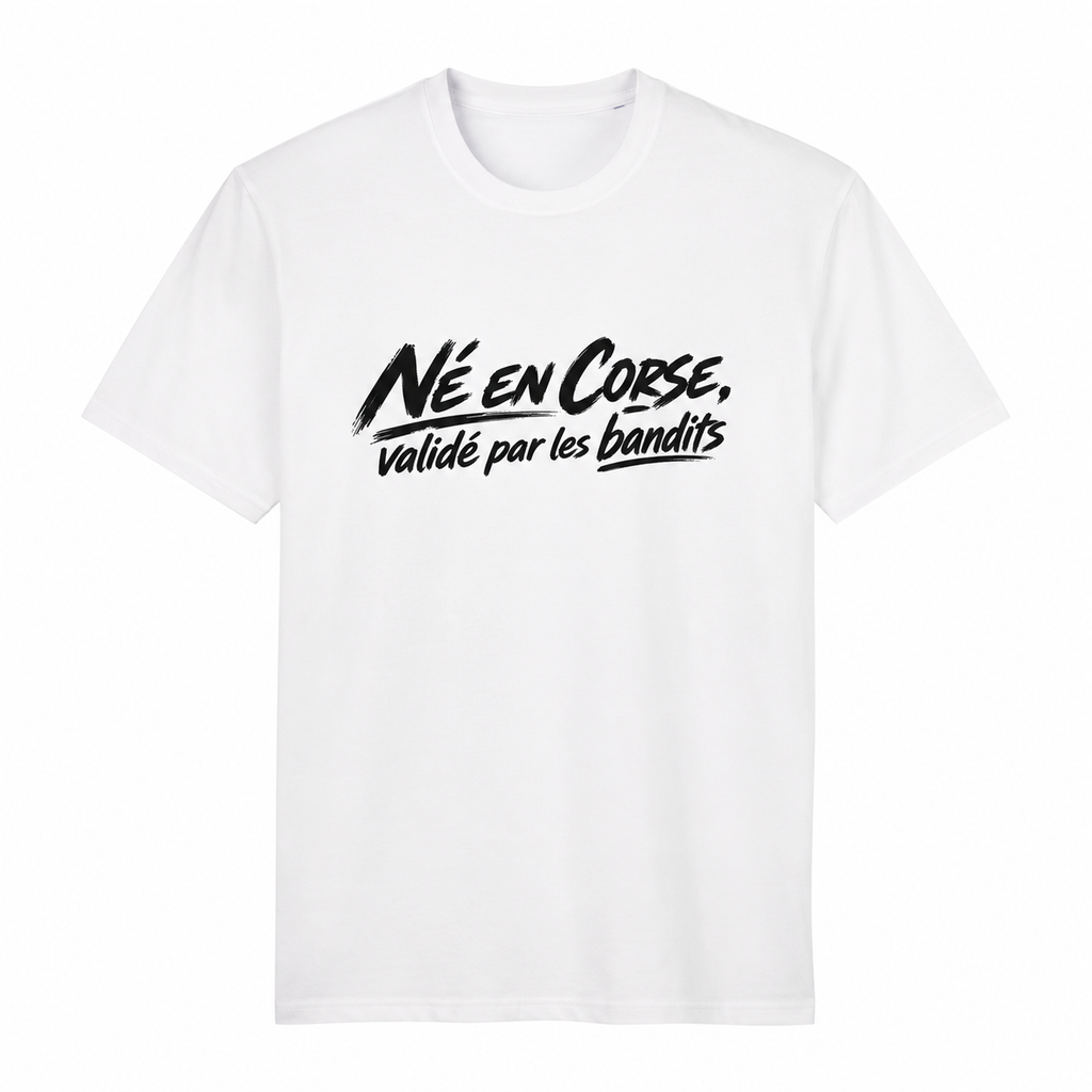 T-shirt Signature Blanc — Né en Corse, Validé par les Bandits