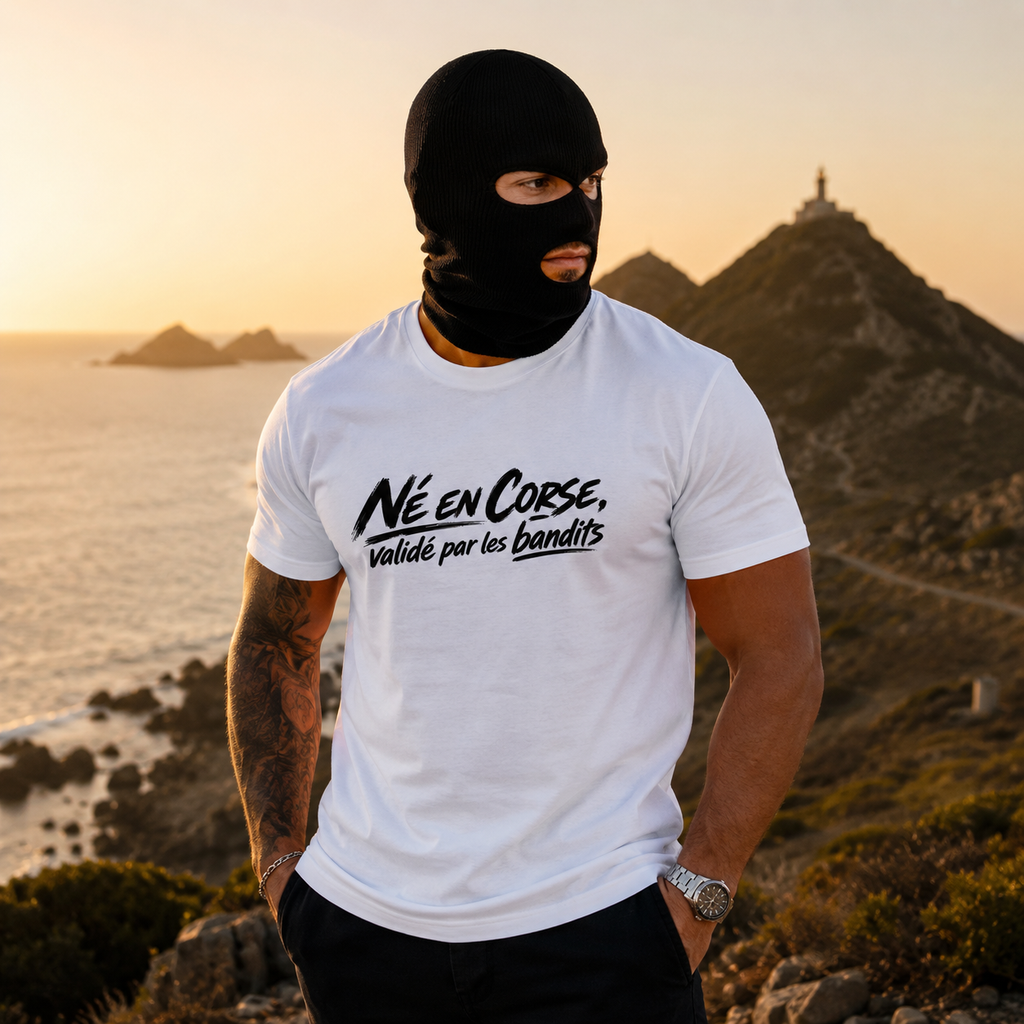 T-shirt Signature Blanc — Né en Corse, Validé par les Bandits