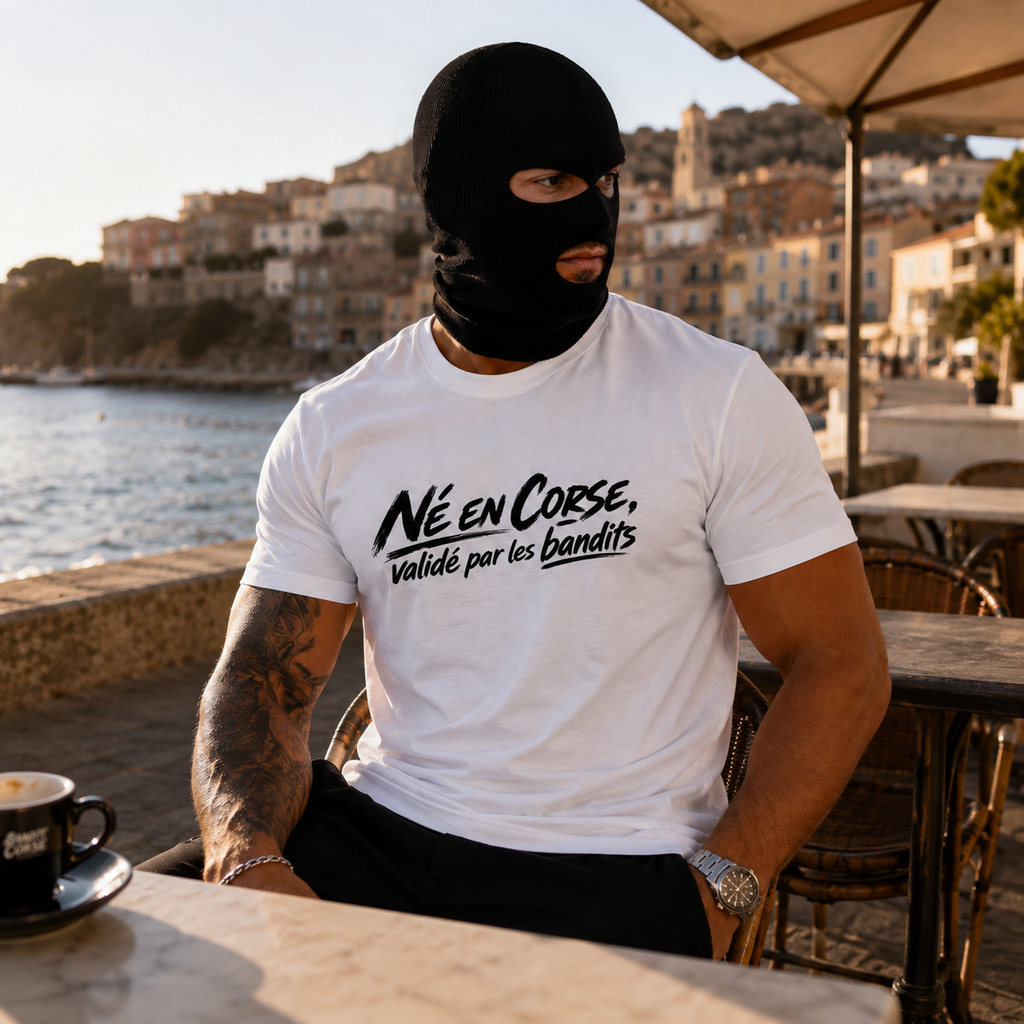 T-shirt Signature Blanc — Né en Corse, Validé par les Bandits