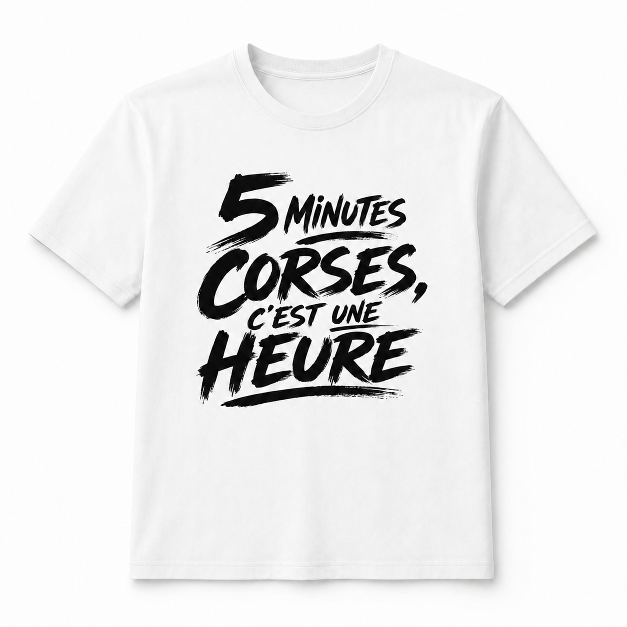 T-shirt Signature Blanc — 5 Minutes Corses, C’est une Heure