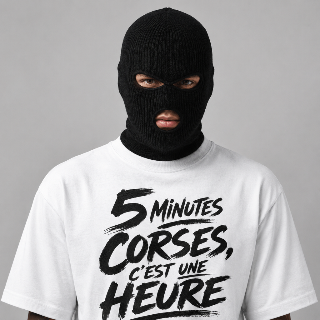 T-shirt Signature Blanc — 5 Minutes Corses, C’est une Heure