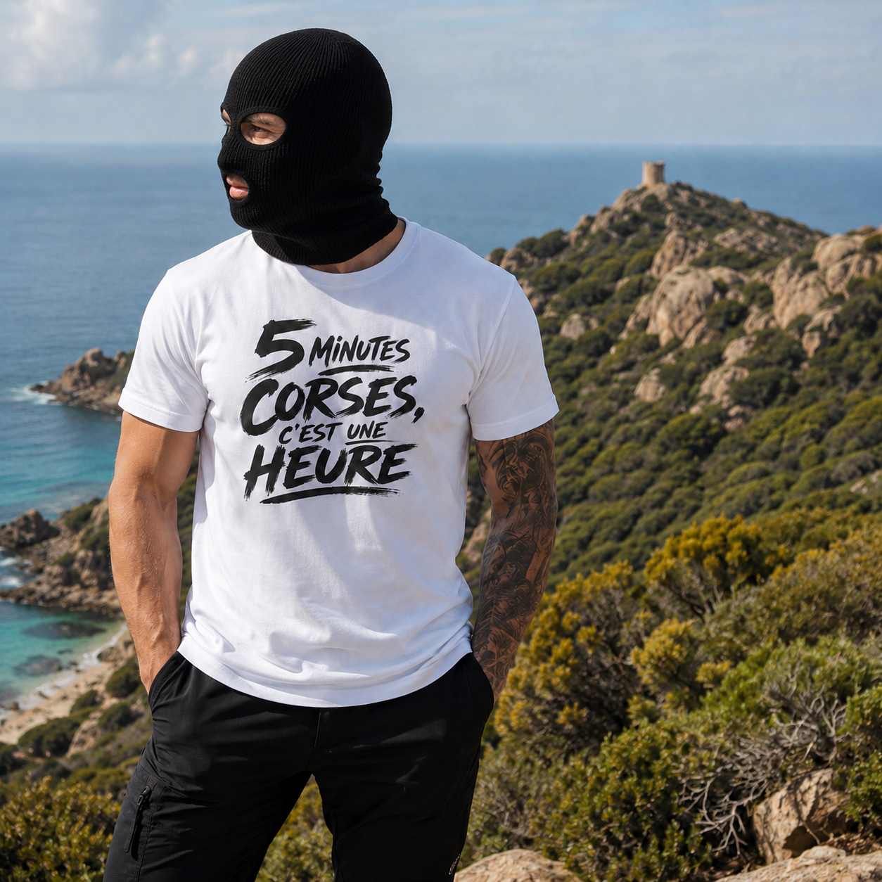 T-shirt Signature Blanc — 5 Minutes Corses, C’est une Heure