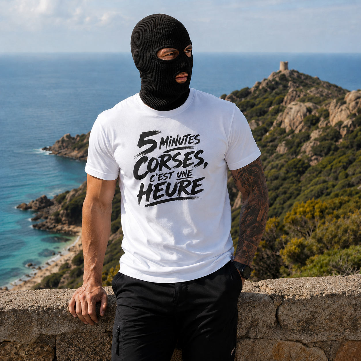 T-shirt Signature Blanc — 5 Minutes Corses, C’est une Heure