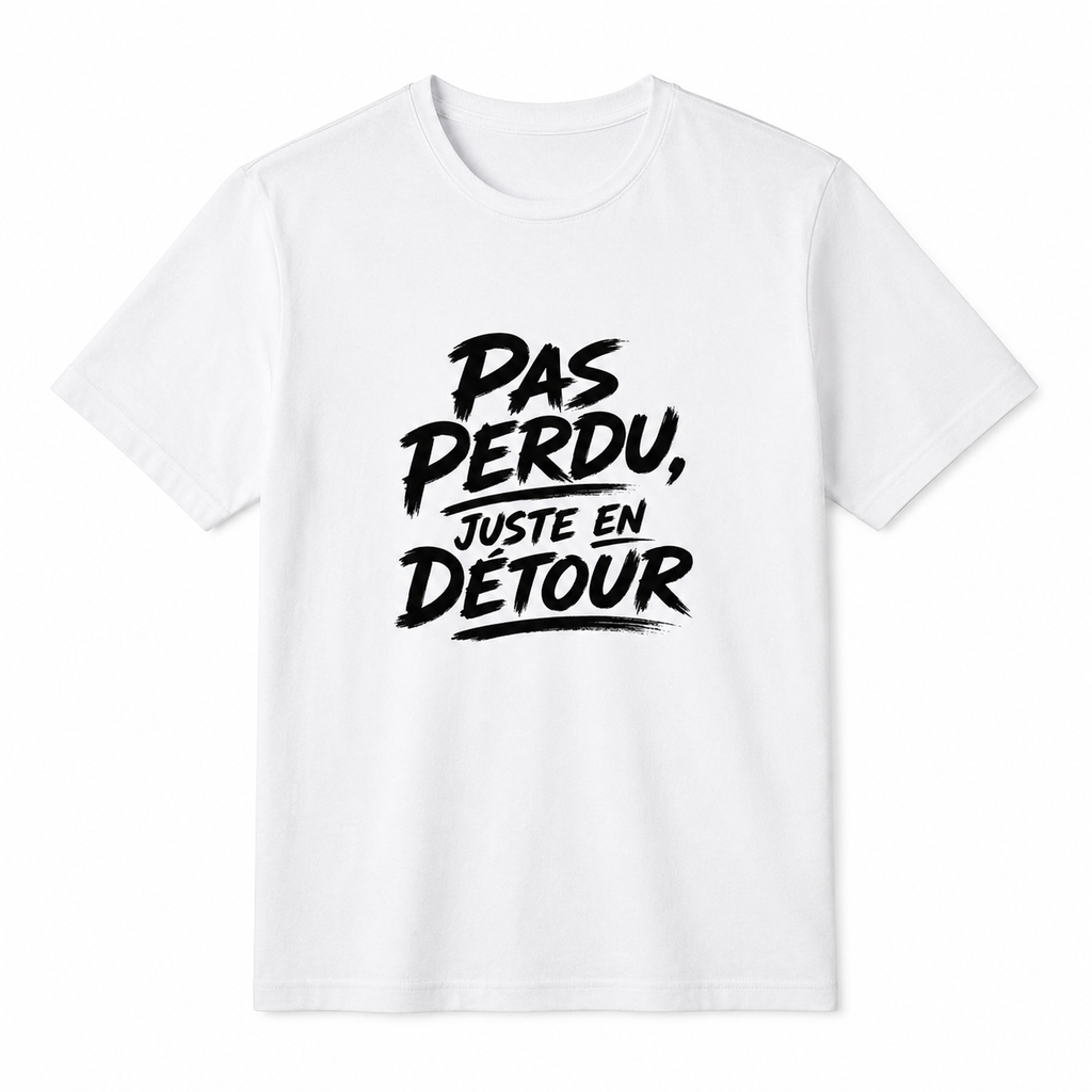T-shirt Signature Blanc — Pas perdu, juste en détour