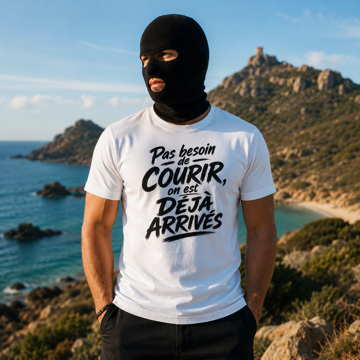 T-shirt Signature Blanc — Pas besoin de courir, on est déjà arrivés