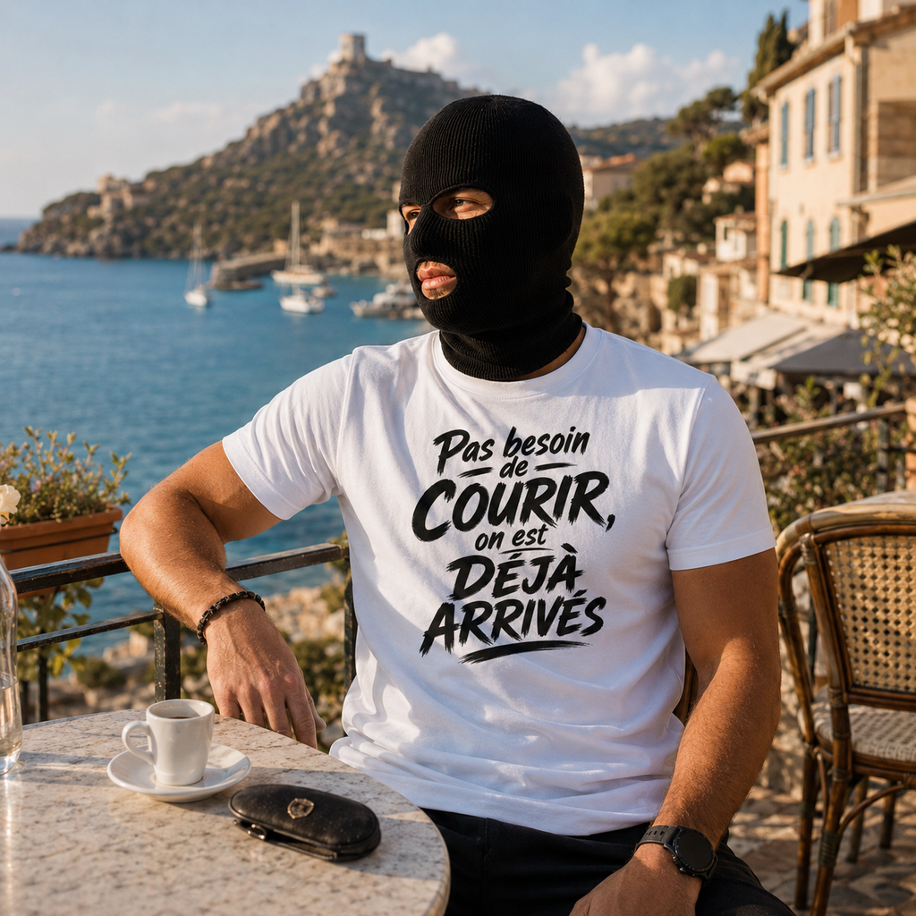 T-shirt Signature Blanc — Pas besoin de courir, on est déjà arrivés