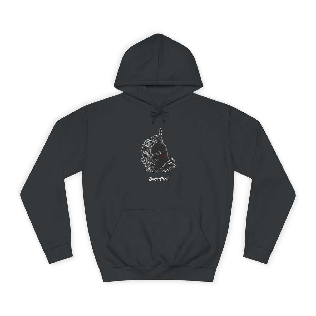 Sweat à capuche Bandit Insulaire noir, vue de face et motif imprimé.