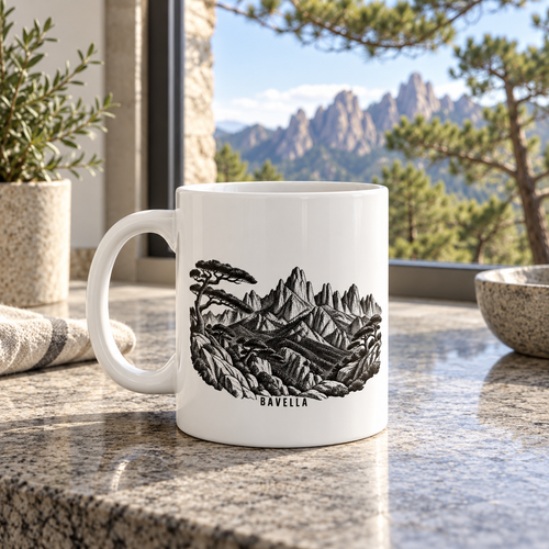 Mug blanc BanditCorse — Bavella ; mise en scène numérique