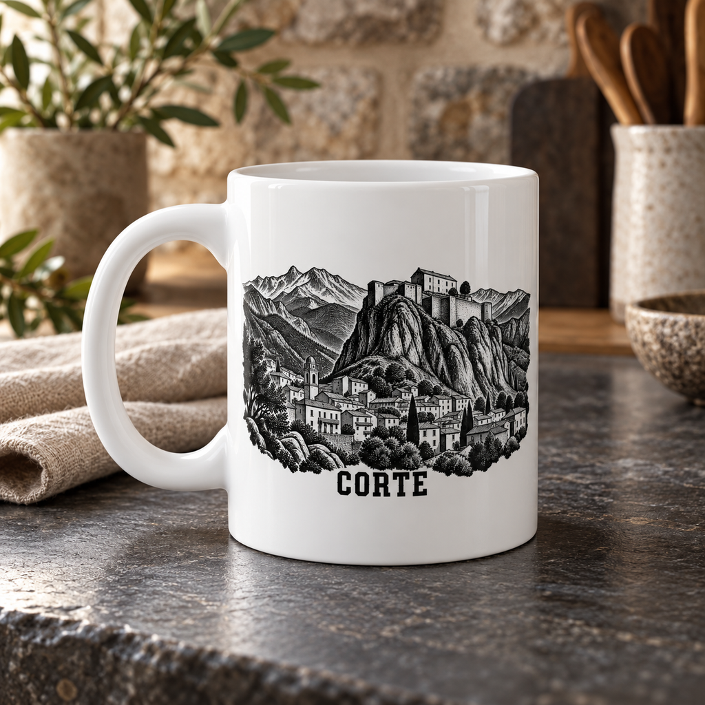 Mug blanc BanditCorse — Corte ; mise en scène numérique