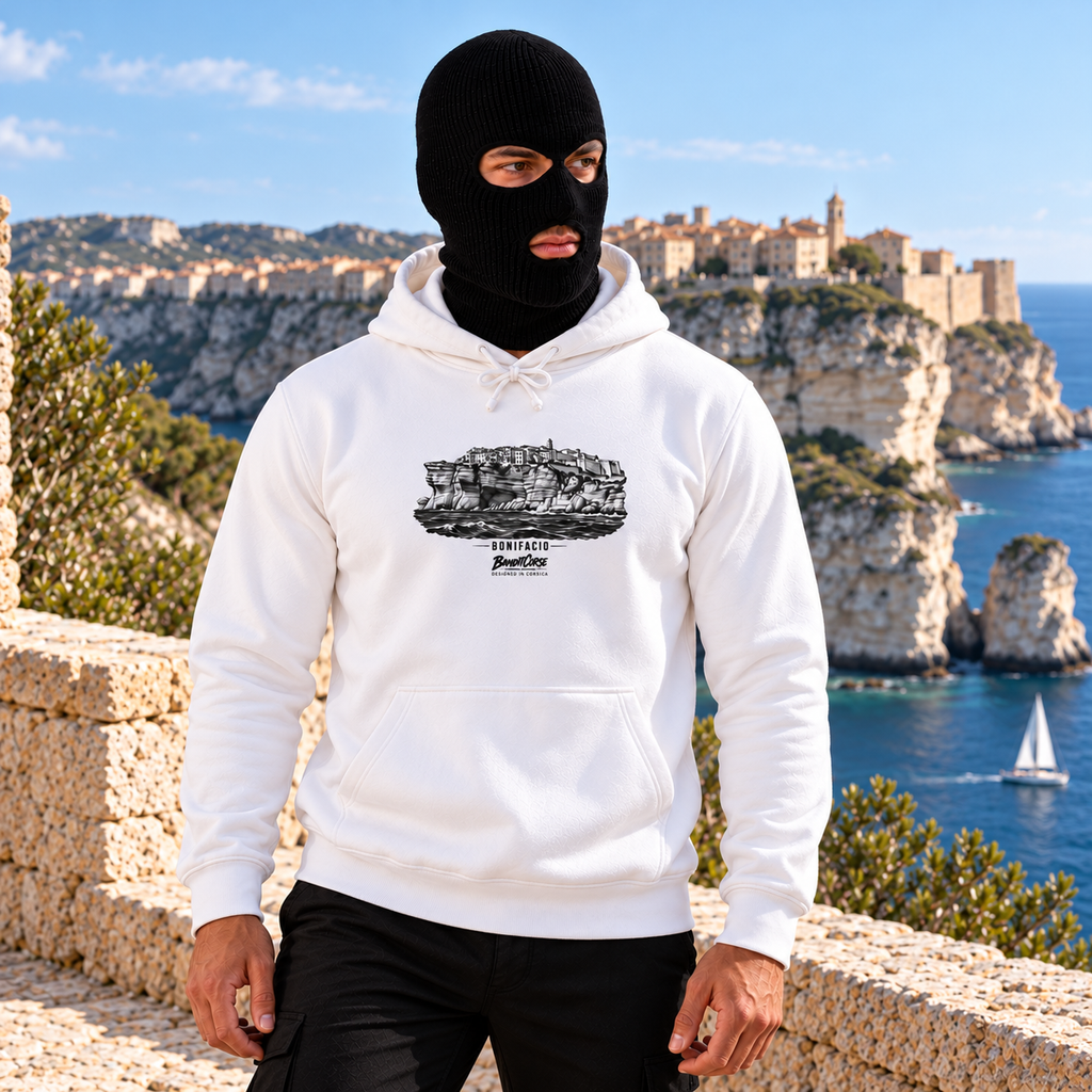 banditcorse-sweat-bonifacio--blanc--01-porte-face | Vue portée, visualisation numérique