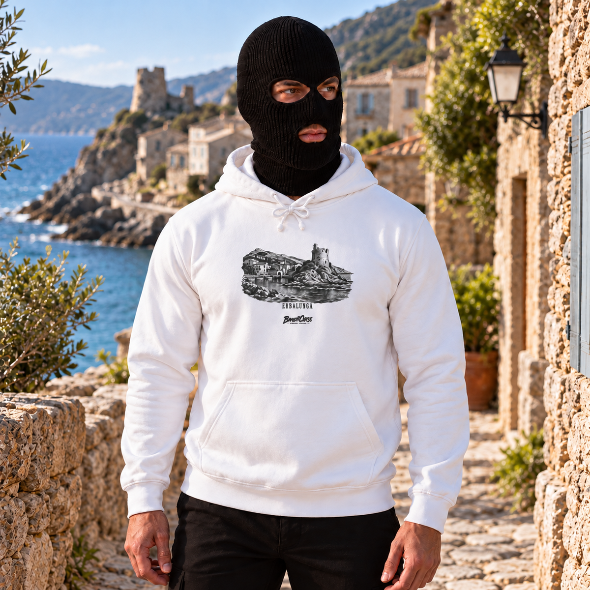 banditcorse-sweat-erbalunga--blanc--01-porte-face | Vue portée, visualisation numérique