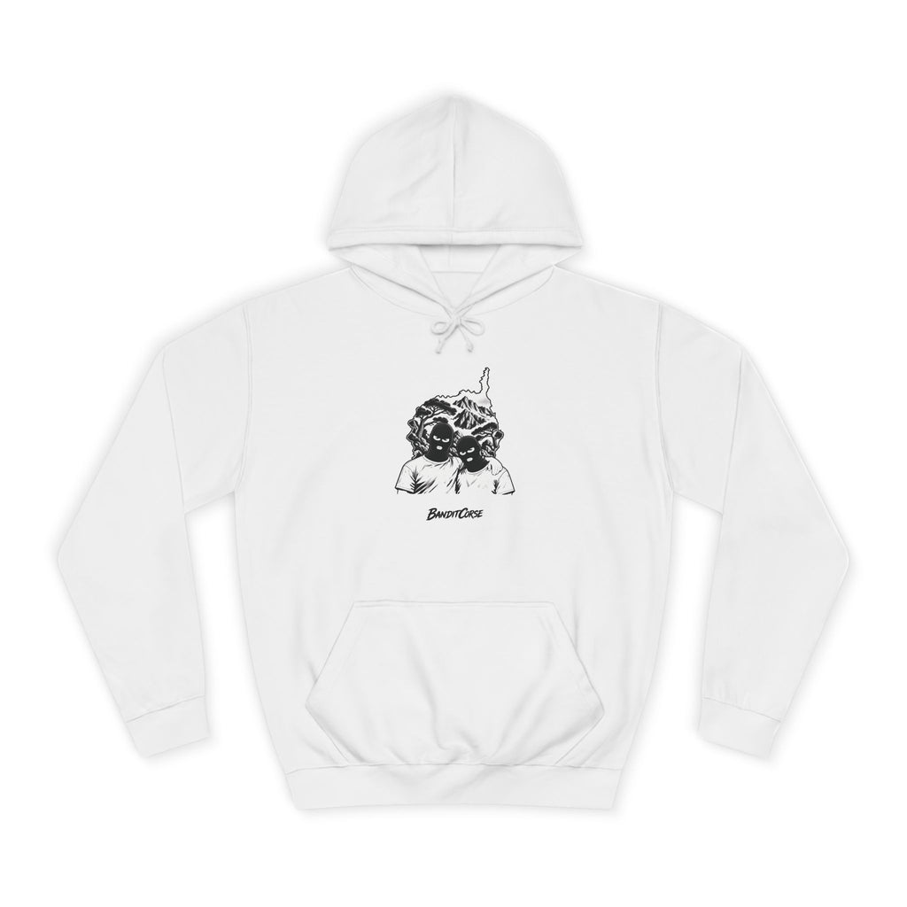 Sweat à capuche Fraternité du Maquis blanc, vue de face et motif imprimé.