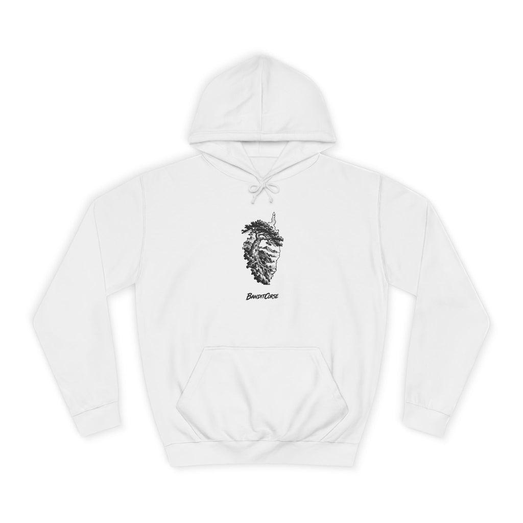 Sweat à capuche Pin Laricio blanc, vue de face et motif imprimé.